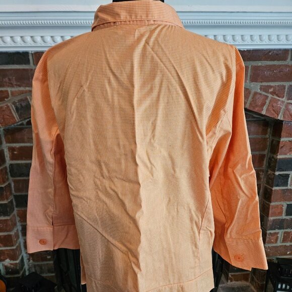 Coldwater Creek Orange & White Checked Top with 3/4 Sleeves. Tapered Waist. PXL - Picture 2 of 4